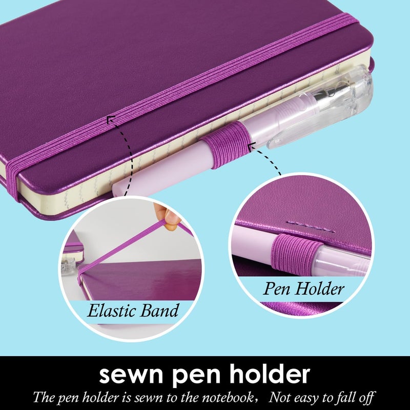 NIRMIRO (3 Pack) Pocket Journal Notebook, Small Mini Notepad with Pens for Work, hardcover A6 Notebook 3.7" x 5.7" College Ruled with 100Gsm Premium Lined Paper, Pearlescent Purple - Image 2